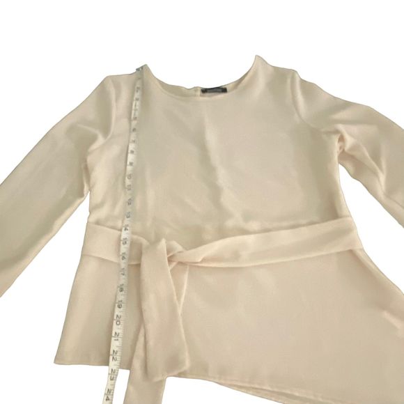 Boohoo Women Asymmetric Cream Blouse Top Puffy Long Sleeves Front Tie Size 4 - Picture 10 of 10